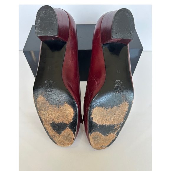 Gucci Vintage Wine Leather Loafer Pump with Fringe and Gold GG Accent size 38/8. - Picture 5 of 8